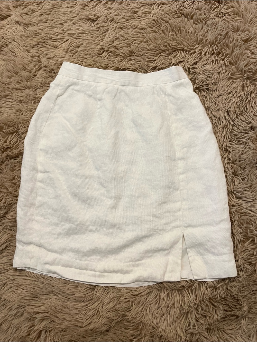 Ann Taylor White Linen Pencil Mini Skirt 4 with Front Slit